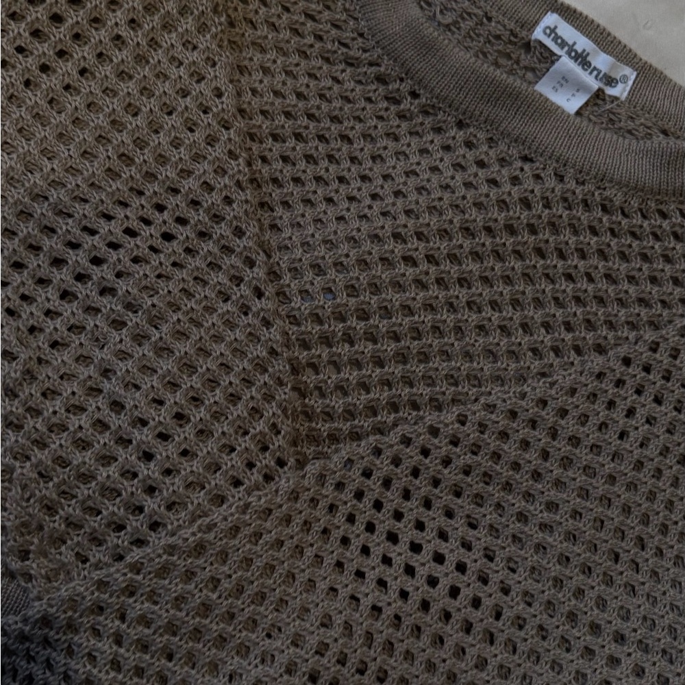 Charlotte Russe Taupe Open-Weave Crewneck Sweater